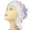 Chemo Beanies Reagan White with Black Floral Ruffle