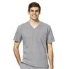 WonderWink W123 Men's V-Neck Top - Light Grey