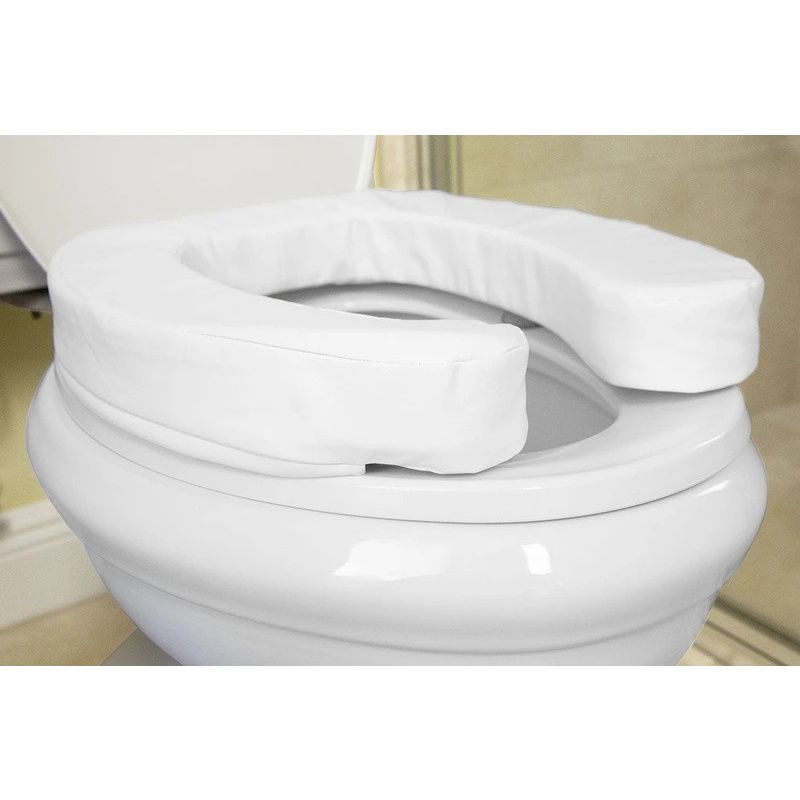 Essential Medical Supply Foam Padded Toilet Seat Cushion Riser with Hook  and Look Attachment for Toilet Seat and Washable Vinyl Cover, 4