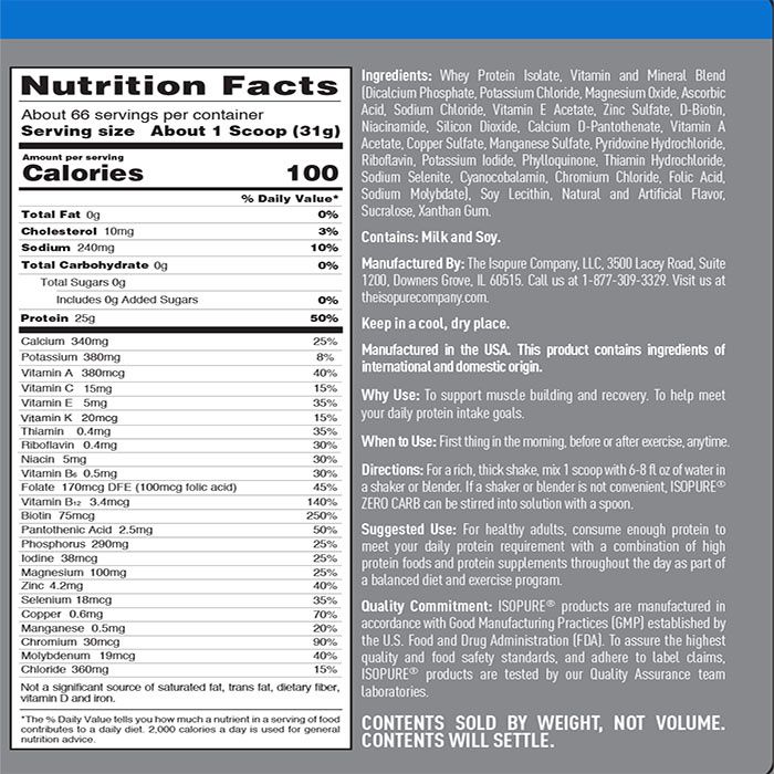 Isopure Zero Carb Protein Powder Vanilla 42 Servings