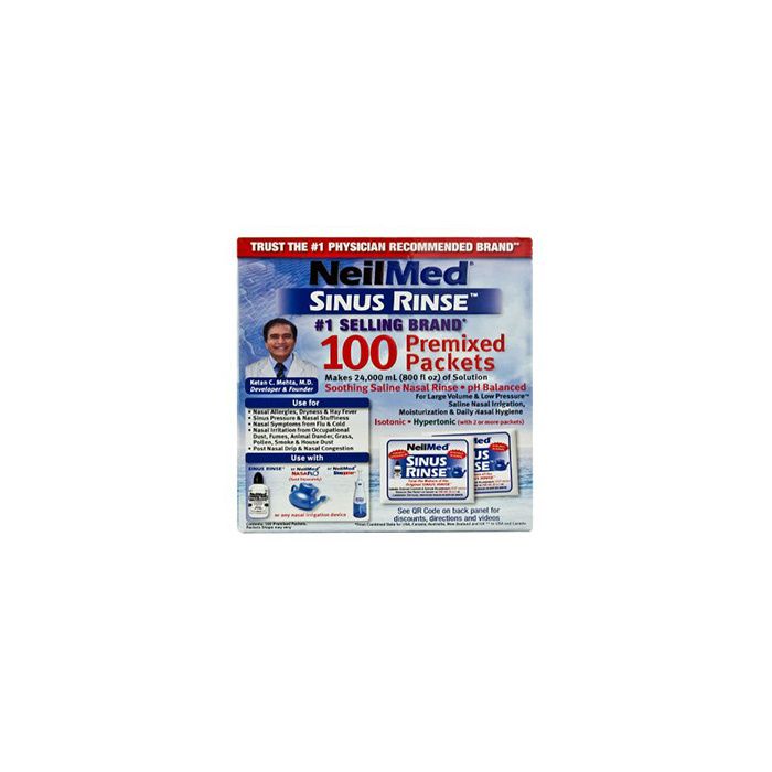 NeilMed Sinus Rinse Saline Nasal Rinse, Premixed Packets 100