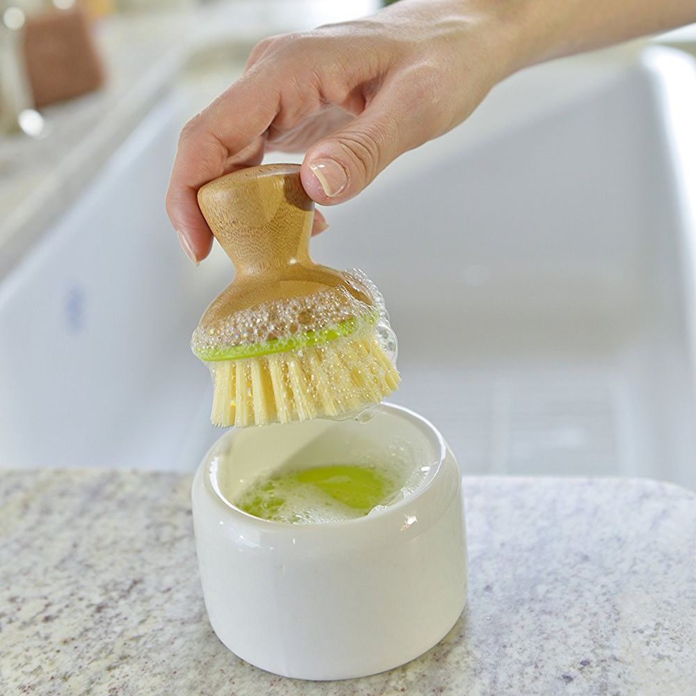 Full Circle Bubble Up Ceramic Soap Dispenser and Dish Brush Set