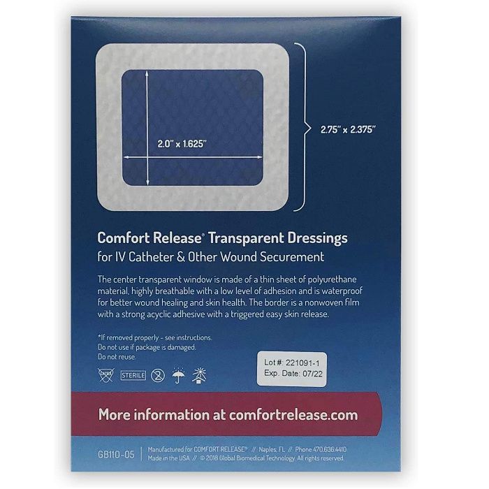 Comfort Release Transparent Dressings with Hydrogel Pads and Alcohol Prep Pads Kit 1: Transparent Dressings (2-3/8”W x 2-3/4L), Hydrogel Pads