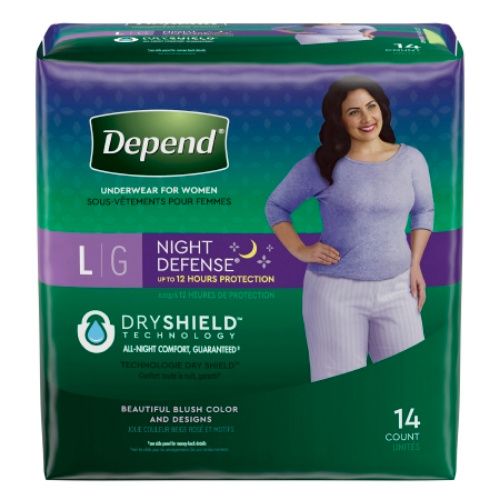 Depend Night Defense Adult Incontinence Underwear for Women, Disposable,  Overnight, Small, Blush, 16 Count