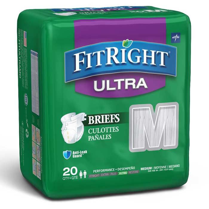 FitRight OptiFit Briefs, Ultra Absorbency, Disposable Adult Briefs with  Tabs, Medium, 32-44, 20 Count