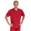 Medline Madison Ave Unisex Stretch Fabric Scrub Top with 3 Pockets - Red