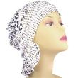 Chemo Beanies Reagan White with Black Floral Ruffle