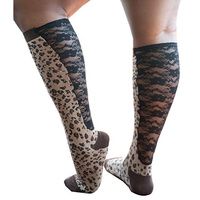 Buy Xpandasox Plus Size Cotton Blend Leopard With Lace Knee Socks