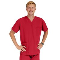 Buy Medline Madison Ave Unisex Stretch Fabric Scrub Top with 3 Pockets - Red