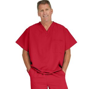 Medline Fifth Ave Unisex Stretch Fabric V-Neck Scrub Top with One Pocket - Red