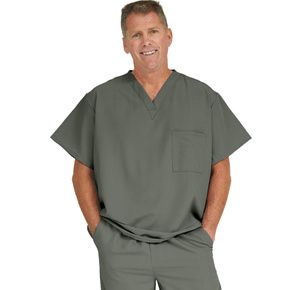 Medline Fifth Ave Unisex Stretch Fabric V-Neck Scrub Top with One Pocket - Olive