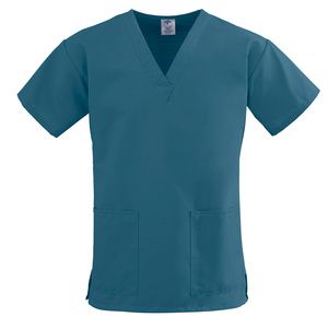 Medline ComfortEase Ladies V-Neck Two-Pocket Scrub Tops - Caribbean Blue