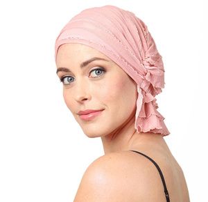 Chemo Beanies Donna Rose Pink Print Ruffle