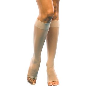 Sigvaris 120 Series Sheer Fashion 15-20 mmHg Open Toe Calf High Compression Stocking For Women