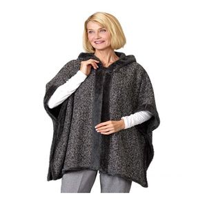 Silverts Womens Reversible Faux Fur Poncho