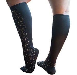 Xpandasox Plus Size/Wide Calf Cotton Blend Leopard Print Knee High Compression Socks