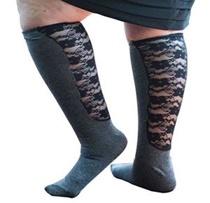Xpandasox Plus Size Wide Calf Cotton Blend Lace Knee Socks