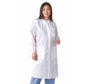 Medline Disposable Unisex Knit Cuff And Traditional Collar White Lab Coats