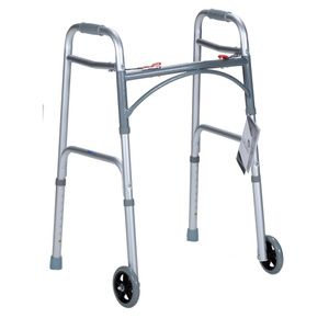Dynarex Two-Button Folding Walker With 5-Inch Wheels