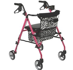 Medline Posh Pink Zebra Deluxe Four-Wheel Folding Rollator