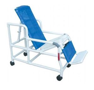 MJM International Tilt N Space Shower Commode Chair with Open Front Soft Seat and Double Drop Arm