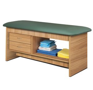 Clinton Flat Top Style Line Straight Line Treatment Table with Shelf and Two Drawers