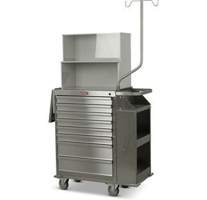 Harloff Stainless Steel Eight Drawer Cast Cart with Top Compartment And Deluxe Package