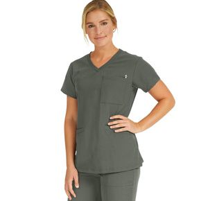 Medline Berkeley Ave Women Stretch Fabric Tunic Scrub Top With Pockets Olive