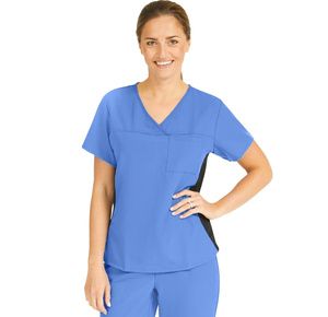 Medline Michigan Ave Womens Yoga Style Ceil Blue Stretch Scrub Top
