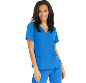 Medline Park Ave Womens Stretch Fabric Mock Wrap Scrub Top - Royal Blue