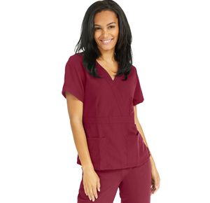 Medline Park Ave Womens Stretch Fabric Mock Wrap Scrub Top - Wine