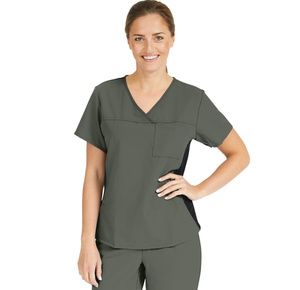 Medline Michigan Ave Womens Yoga Style Stretch Scrub Top - Olive