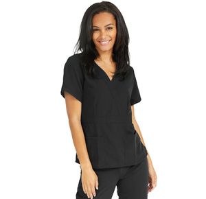 Medline Park Ave Womens Stretch Fabric Mock Wrap Scrub Top - Black