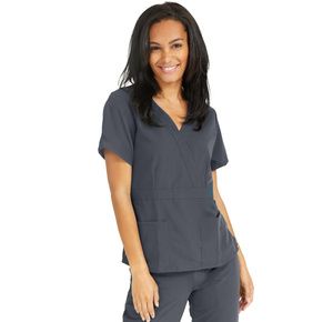 Medline Park Ave Womens Stretch Fabric Mock Wrap Scrub Top - Charcoal