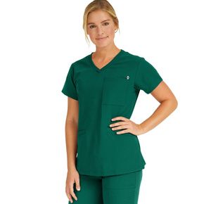 Medline Berkeley Ave Women Stretch Fabric Tunic Scrub Top With Pockets Hunter Green