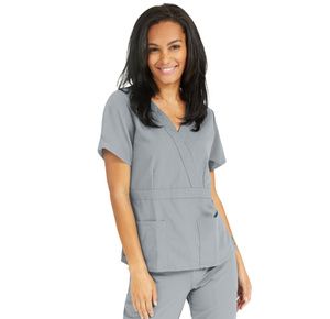 Medline Park Ave Womens Stretch Fabric Mock Wrap Scrub Top - Light Gray