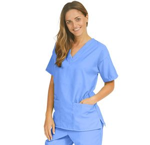 Medline PerforMAX Ladies V-Neck Tunic Scrub Tops - Ceil Blue