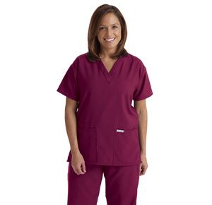 Medline PerforMAX Ladies V-Neck Tunic Scrub Tops - Wine
