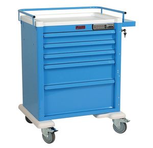 Harloff Aluminum Universal Line Medium 5 Drawer Procedure Cart With Basic Electronic Pushbutton Lock:  Harloff Aluminum Universal Line Medium 5 Drawer Procedure Cart With Basic Electronic Pushbutton Lock