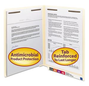 Smead Manila Reinforced End Tab Fastener Folders with Antimicrobial Product Protection