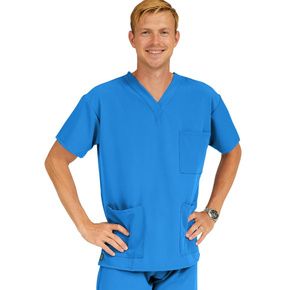 Medline Madison Ave Unisex Stretch Fabric Scrub Top with 3 Pockets - Royal Blue