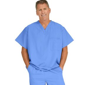 Medline Fifth Ave Unisex Stretch Fabric V-Neck Scrub Top with One Pocket - Ceil Blue