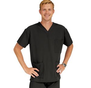 Medline Madison Ave Unisex Stretch Fabric Scrub Top with 3 Pockets - Black