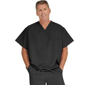 Medline Fifth Ave Unisex Stretch Fabric V-Neck Scrub Top with One Pocket - Black