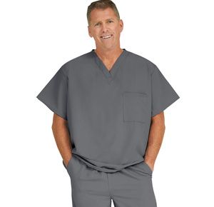 Medline Fifth Ave Unisex Stretch Fabric V-Neck Scrub Top with One Pocket - Charcoal