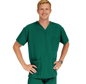 Medline Madison Ave Unisex Stretch Fabric Scrub Top with 3 Pockets - Hunter Green