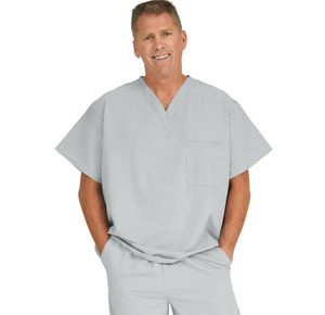 Medline Fifth Ave Unisex Stretch Fabric V-Neck Scrub Top with One Pocket - Light Gray