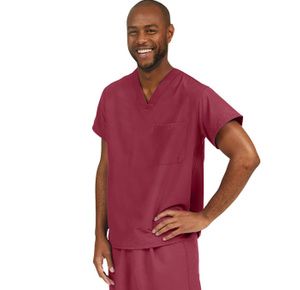Medline PerforMAX Unisex Reversible V-Neck Scrub Top with 2 Pockets - Wine