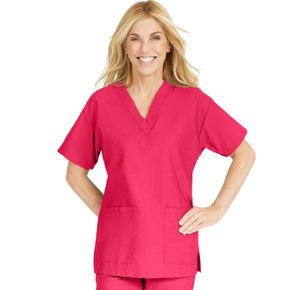 Medline ComfortEase Ladies V-Neck Two-Pocket Scrub Tops - Red