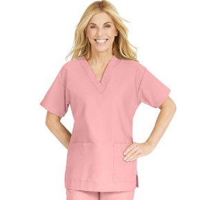 Medline ComfortEase Ladies V-Neck Two-Pocket Scrub Tops - Pink